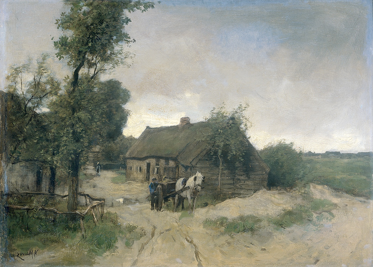 Anton Mauve's 'Huisje aan de zandweg', a depiction of rural tranquility in the Dutch Realism style, resonating with the Hague School's ethos.