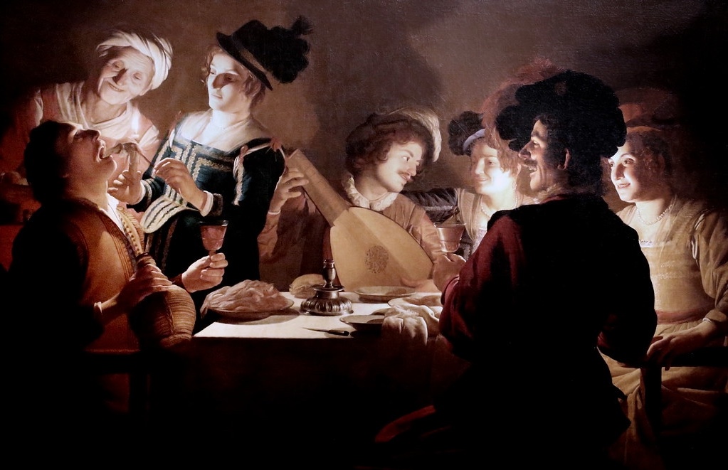 Cheerful company with lute player by Gerrit van Honthorst/ Gerard van Honthorst in 1623