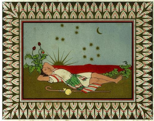 Illustration of a figure from Owen Jones's book, depicting a man dreaming beneath a starry sky.