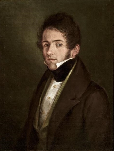 19th-century painting of José Domínguez Bécquer, dressed in period attire, capturing the introspective nature of a man amid the artistic milieu of Costumbrismo / Joaquín Domínguez Bécquer.
