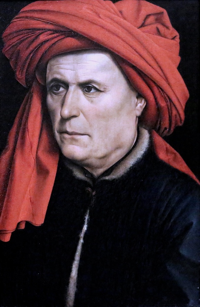 Portrait by Robert Campin, featuring a man in a red turban with a pensive expression, demonstrating the intricate realism and emotional depth characteristic of 15th-century Northern Renaissance art.