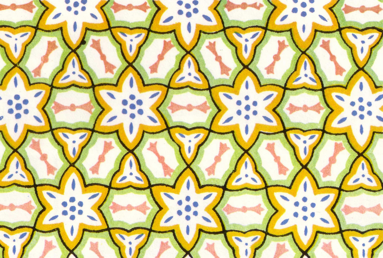 Vibrant floral geometric pattern by Owen Jones, showcasing his mastery of color and form.