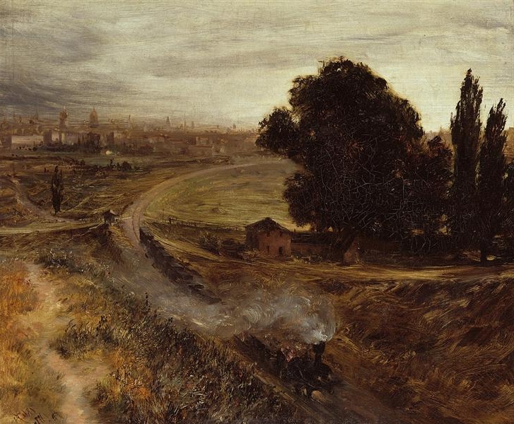 Adolph Menzel's Realist painting of the Berlin-Potsdam Railway, highlighting the rural-urban transition in 1847 Germany.