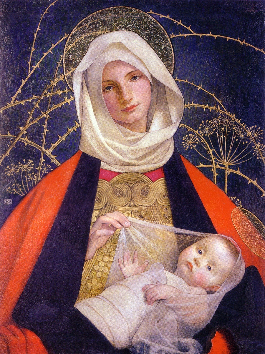 Marianne Stokes' painting 'Madonna and Child' reflecting Victorian England's reverence for classical themes, through the lens of a pioneering woman artist.