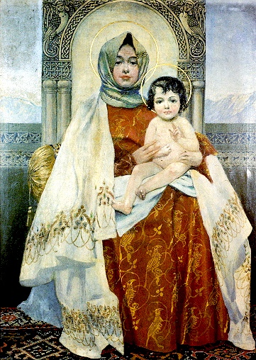 Artwork 'Mother' by Vardges Sureniants, showing a woman in traditional Armenian dress holding a child, embodying a universal theme of maternal care.