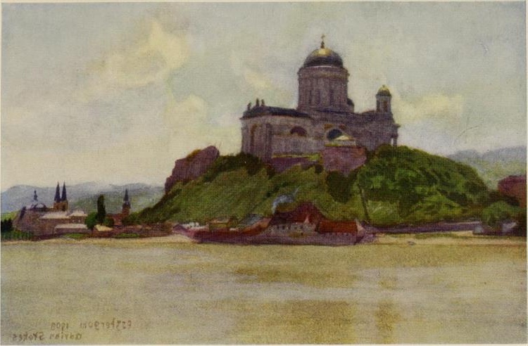 Painting by Marianne Stokes depicting a basilica on a lush hill, reflecting the pastoral beauty celebrated by women artists of Victorian England.