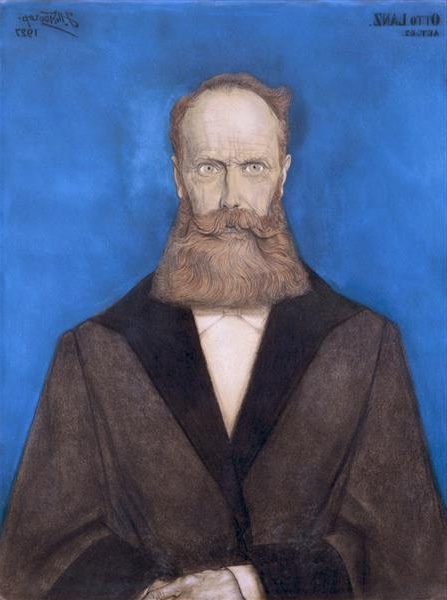 Portrait of Otto Lanz by Jan Toorop, featuring a powerful expression against a striking blue background, highlighting Toorop's skill in capturing character.