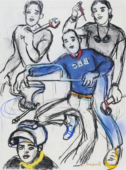 Reflects Comensoli's engagement with contemporary themes, possibly depicting apprentices or young individuals.