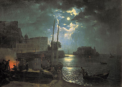 Moonlit Night in Naples is a stunning depiction of the Italian coastal city bathed in soft moonlight.