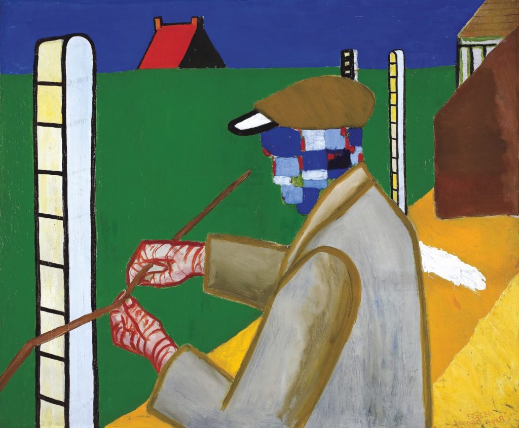 Man with Wire in Garden" (Man met ijzerdraad in tuin) is a 1952–53 oil painting by Belgian artist Roger Raveel