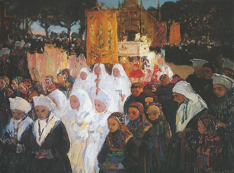 Jour de Fête-Dieu à Plougastel is a powerful and atmospheric depiction of a religious festival in Brittany, showcasing his mastery of light, color, and mood. 