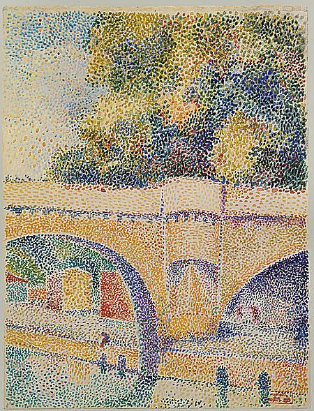 Le Pont Neuf (c. 1912) captures the vibrant Parisian scene using Pointillism, blending light and color