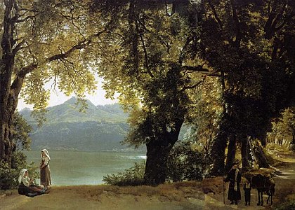 Lake of Albano (1825) is a striking landscape painting that showcases the beauty of the Italian countryside. 