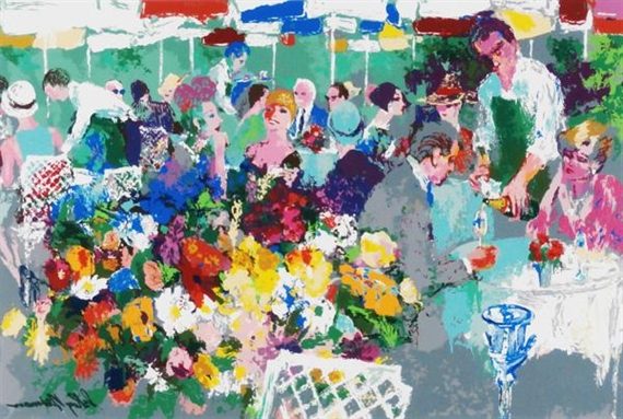 "Bistro Garden" is a vibrant serigraph by American artist LeRoy Neiman, created in 1987