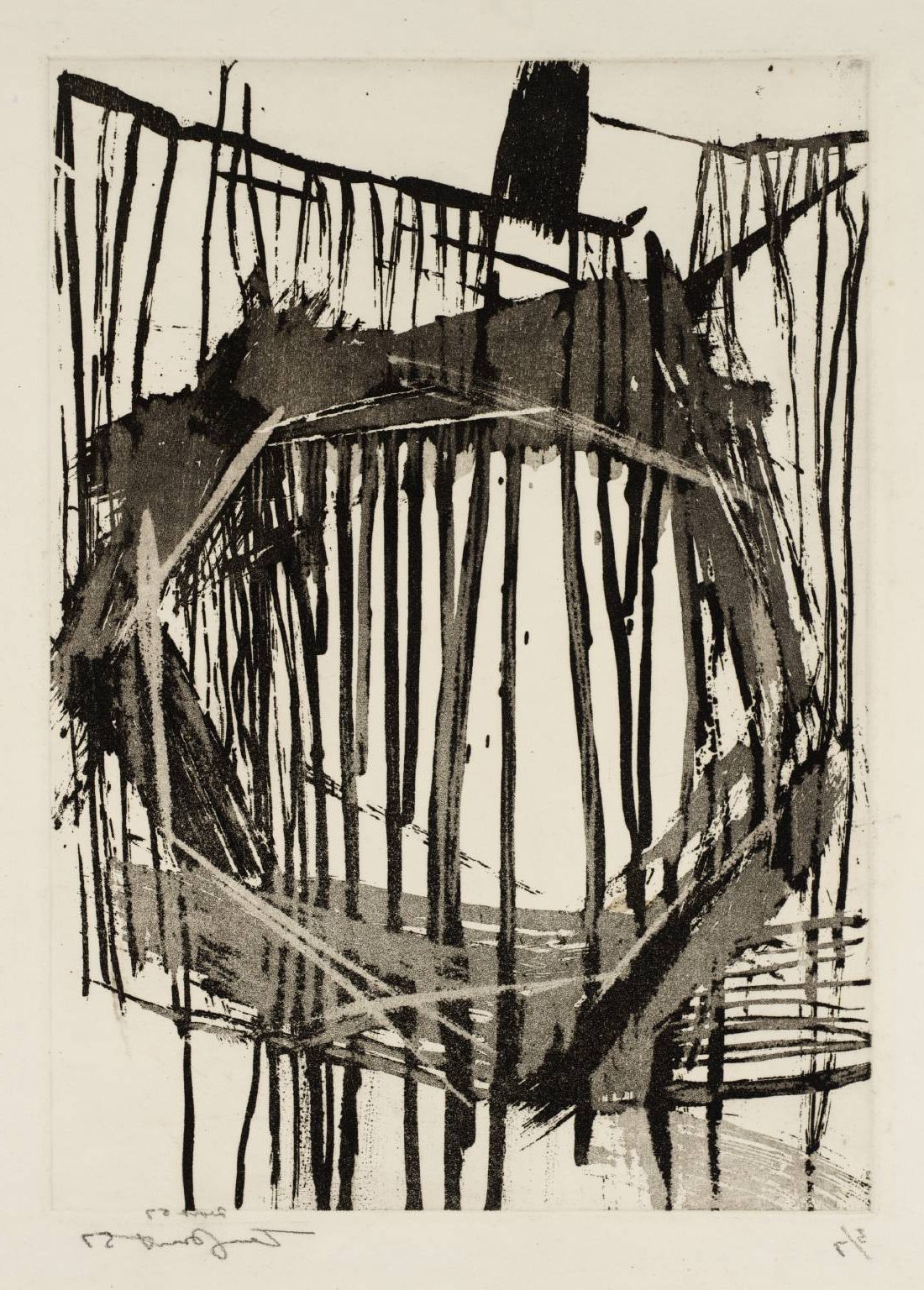 Composition (1957) uses bold geometric shapes and dynamic colors to explore balance, rhythm, and interaction, inviting the viewer to engage with abstract form.