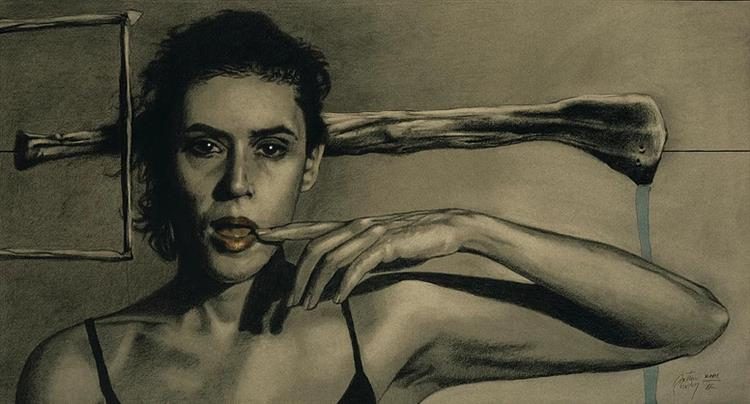 Soy Totalmente Batracio reflects Rivera's distinctive style, merging detailed realism with surreal and symbolic elements.