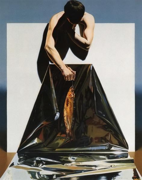 Le Pêcheur (1989), meaning The Fisherman, reflects themes of patience, destiny, and the surreal connection between man and nature.