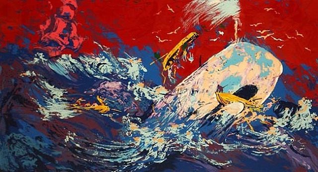 It captures a dynamic maritime scene, reflecting Neiman's signature impressionist style.
