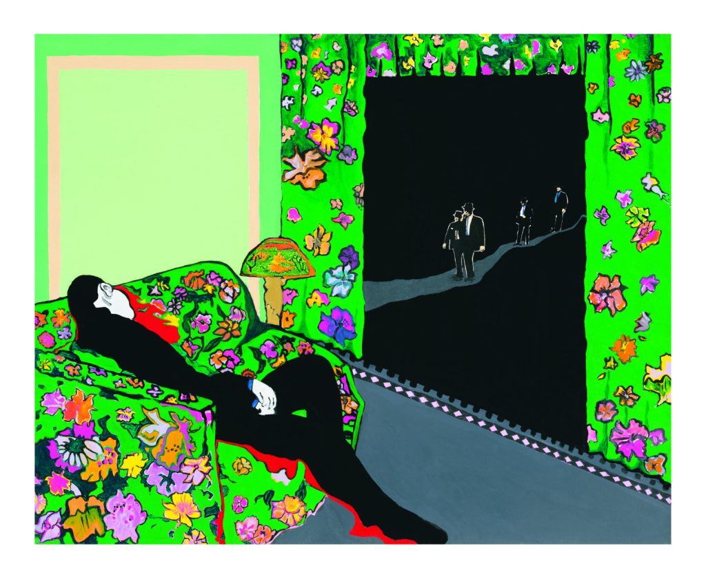 Night Visitors (1988) explores themes of intimacy, vulnerability, and societal influence through bold, dynamic imagery.