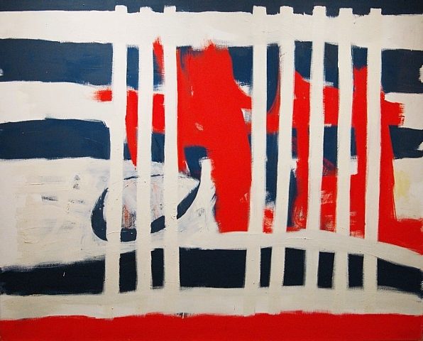 RWB #2 (1961) is an Abstract Expressionist painting with bold, gestural brushstrokes and a structured composition.