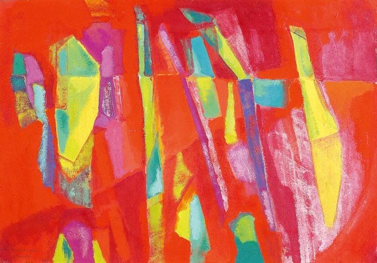 It reflects her early exploration of modernism and abstraction, blending gestural brushwork with evocative color palettes.