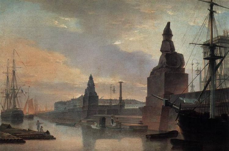 Sphinxes Lining a Quay in Front of St. Petersburg Academy of Arts (1835) by Maxim Vorobiev