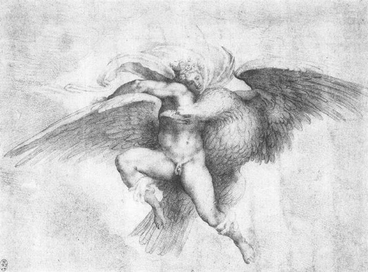 The Rape of Ganymede is a captivating miniature painting that likely depicts the mythological story of Ganymede