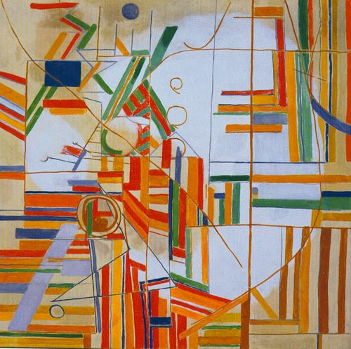 Ideomorphic Composition #1 uses abstract forms to express emotions and ideas, focusing on dynamic movement and the fluidity of inner thought.