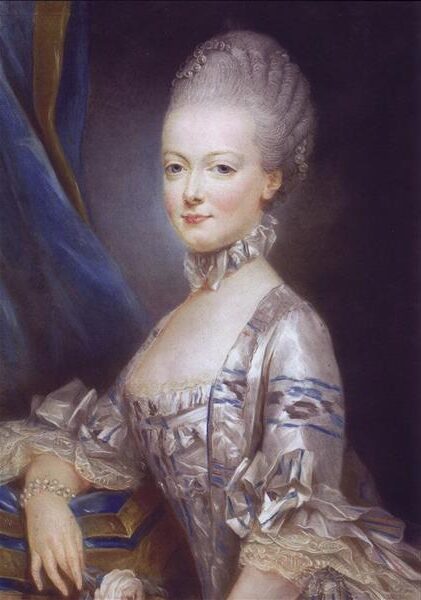 Archduchess Maria Antonia of Austria (1769) reflects a youthful portrait of the future Queen Marie Antoinette, depicted in an elegant, pastel-hued dress with delicate lace and floral embellishments.