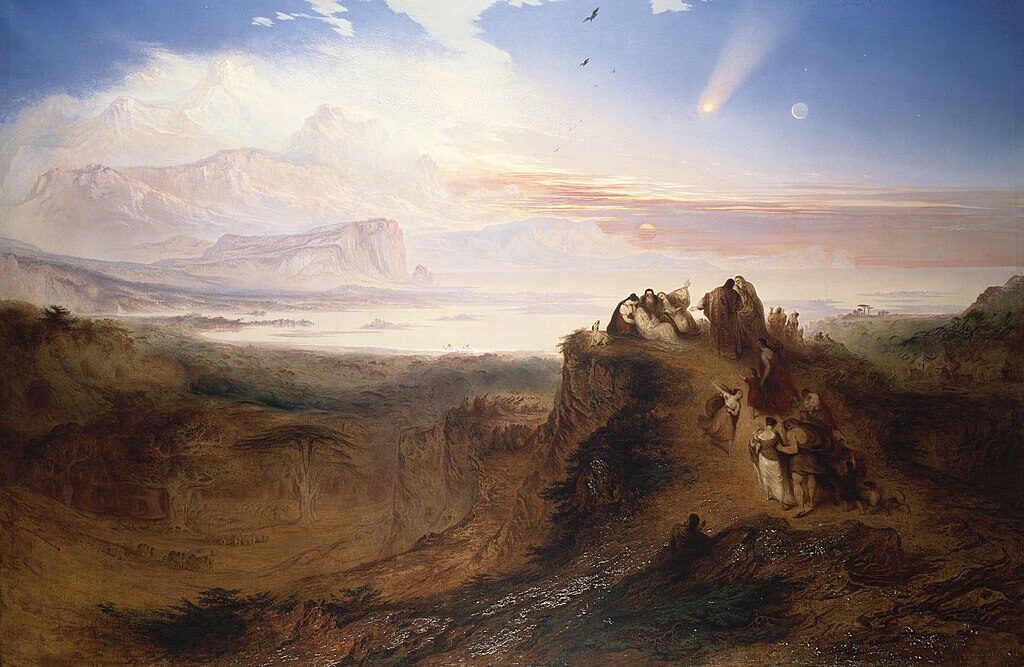 The Eve of the Deluge (1840) by John Martin reflects themes of impending doom, divine judgment, and human frailty.