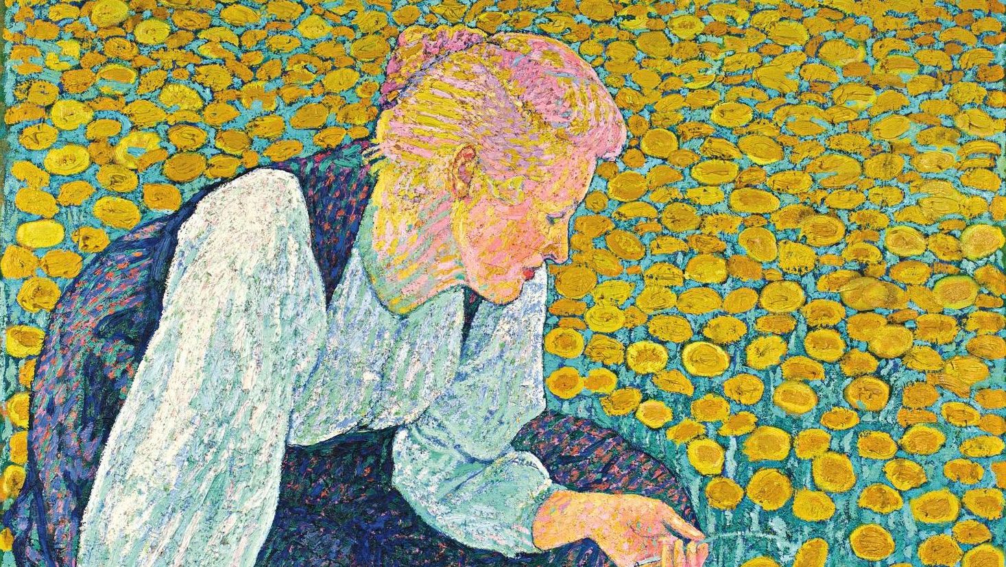Mother and Child in a Meadow Covered with Flowers), 1906