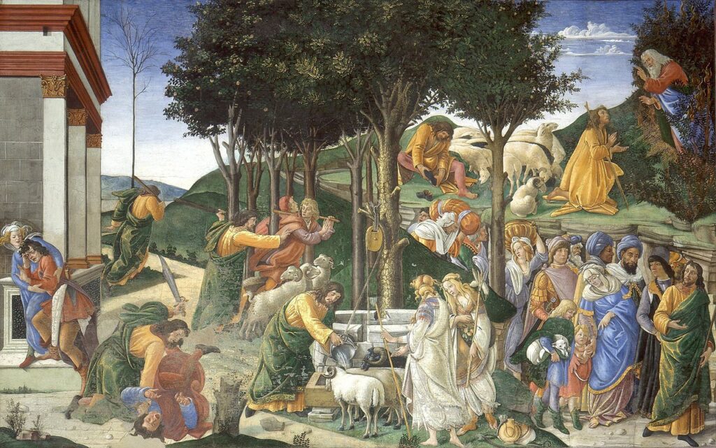 The Youth of Moses (c. 1481–1482) reflects key moments from the early life of Moses