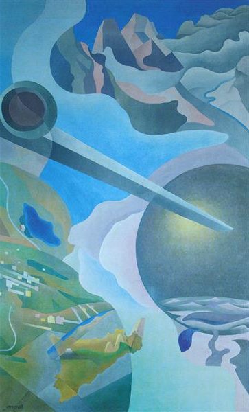 Synthesis of Aerial Communications (1933–1934) reflects the Futurist fascination with modern technology.