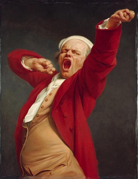 Self-portrait, Yawning (1783) reflects an unconventional and expressive depiction of the artist mid-yawn, breaking away from the formal portraiture of the 18th century.