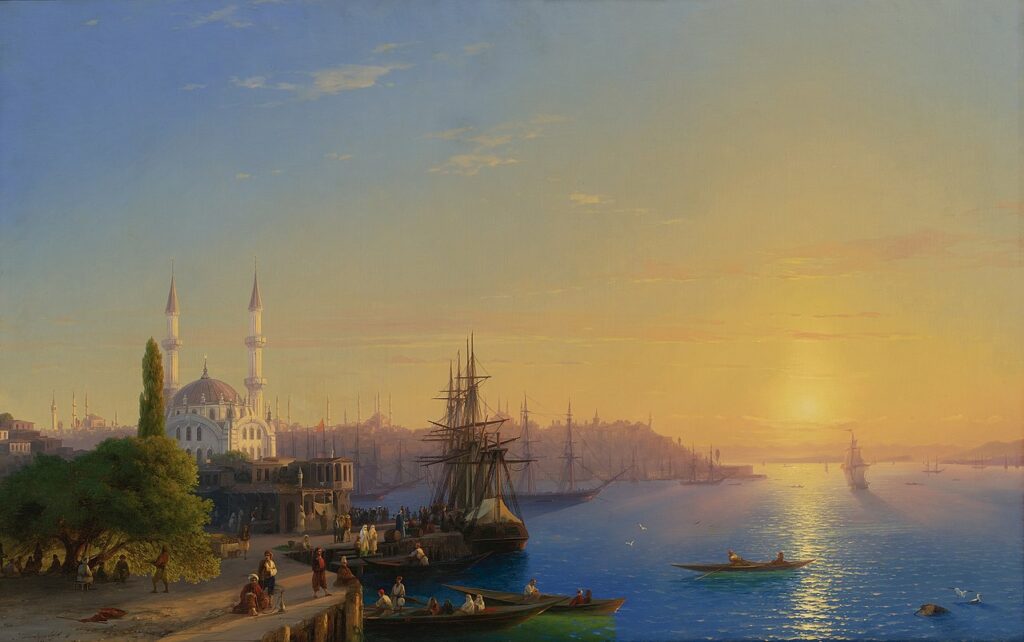 View of Constantinople, with the Nusretiye Mosque (1856) reflects the artist’s fascination with the grandeur of the Ottoman