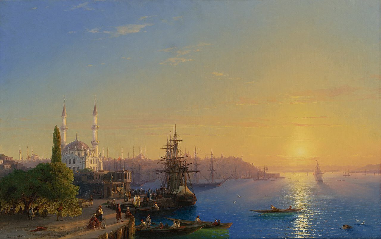 View of Constantinople, with the Nusretiye Mosque (1856) by Ivan Aivazovsky reflects the artist’s fascination with the grandeur of the Ottoman