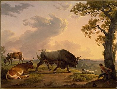 A Bull Attacked by a Dog in an Italian Landscape, 1832.