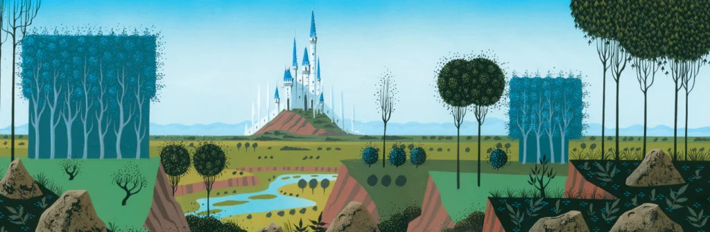 Awaking Beauty: The Art of Eyvind Earle captures his iconic blend of realism and abstraction, rich color palettes, and intricate detail.