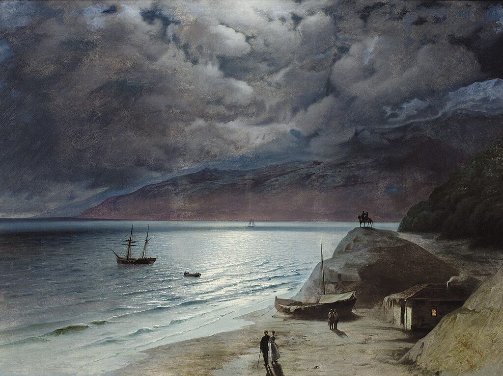 Night at Gurzuf (1891) by Ivan Aivazovsky reflects the artist’s mastery of moonlit seascapes