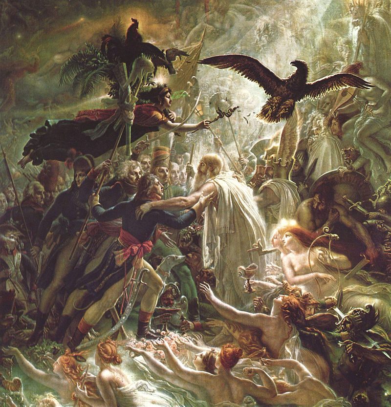Ossian receiving the Ghosts of the French Heroes, c. 1801 showcases the shift from strict Neoclassicism to early Romanticism.