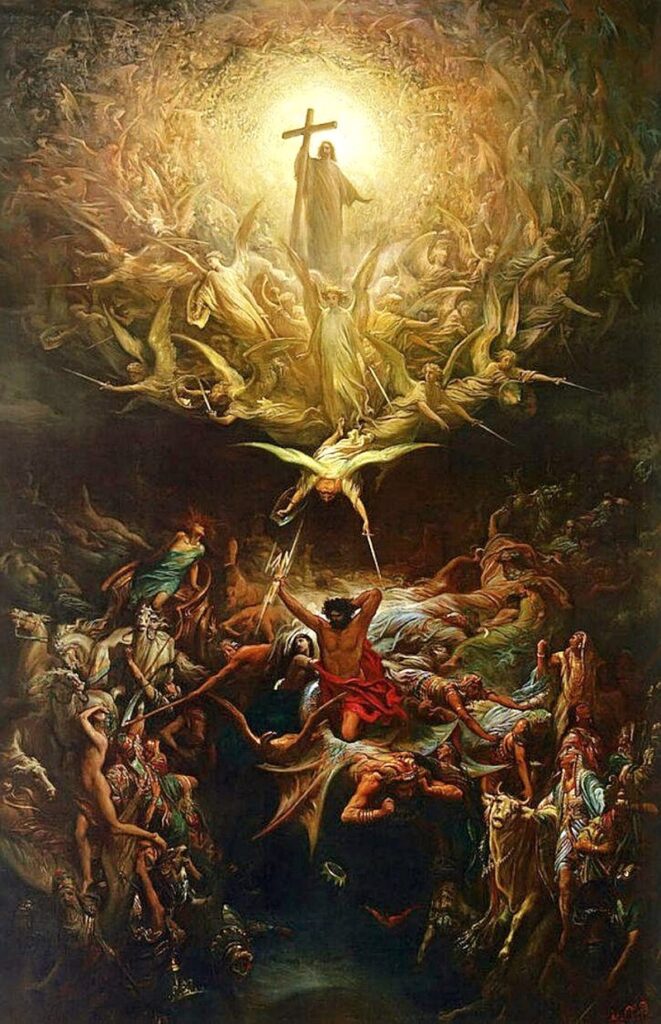 The Triumph of Christianity Over Paganism (1868) reflects themes of religious transformation, spiritual victory, and historical change. 