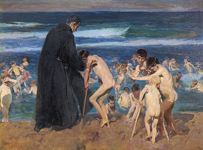 Sad Inheritance! (1899) by Joaquín Sorolla reflects themes of suffering, resilience, and social awareness.