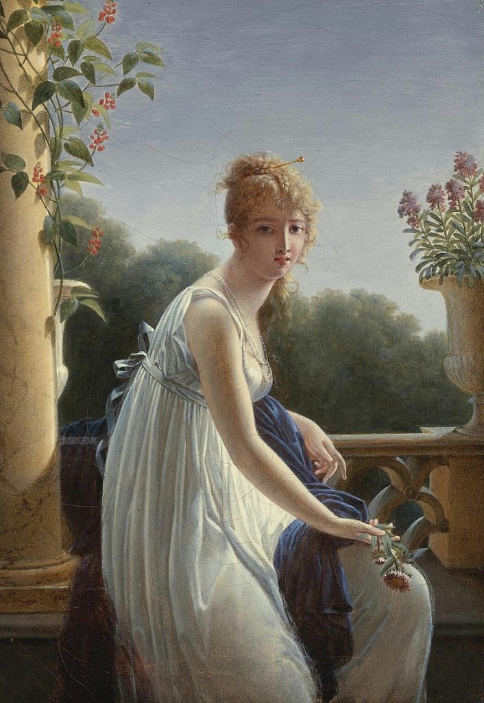 A Young Woman Seated by a Window (Salon of 1801) is a striking example of Neoclassical portraiture