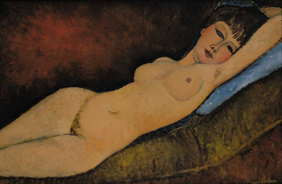 Nu Couché au coussin Bleu, one of the finest examples of reclining nudes by Modigliani, 1916