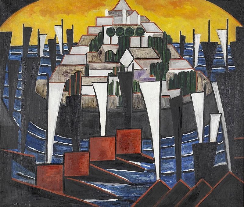 Sailboats showcases her ability to blend abstract forms with natural elements