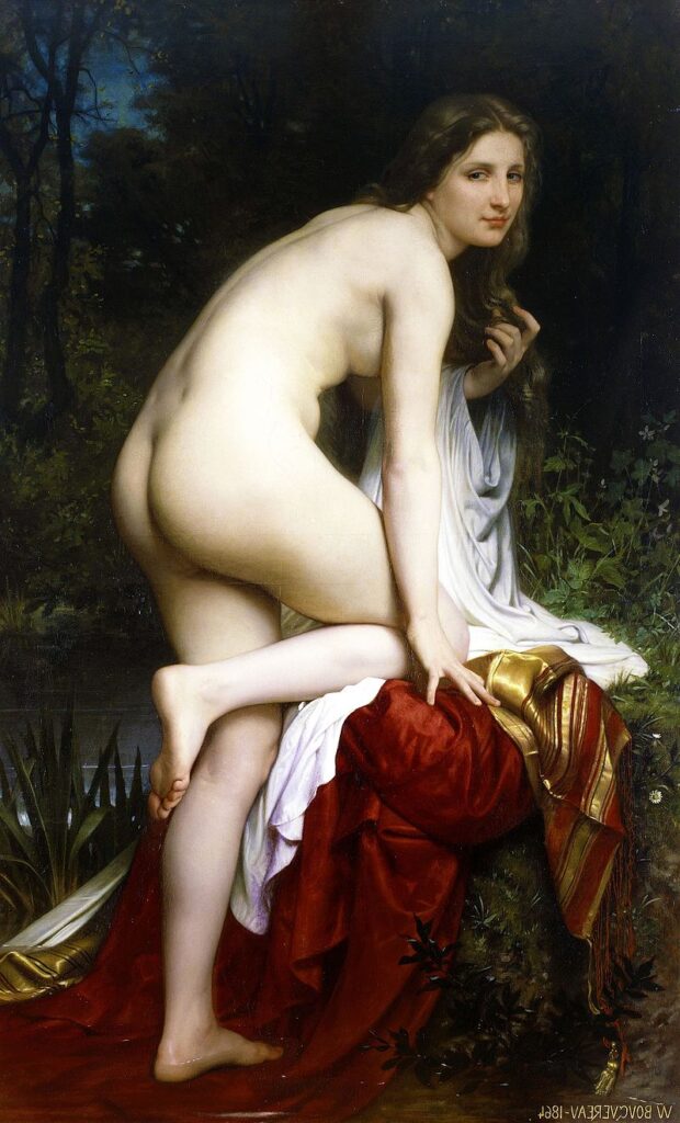 The Bather (1864) reflects themes of idealized beauty, purity, and classical elegance. 