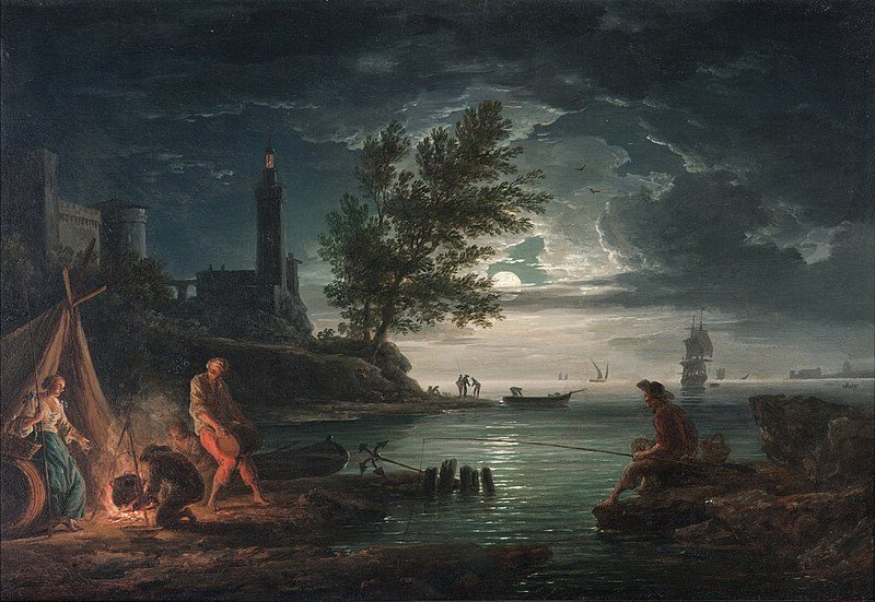 The Night (1757) reflects his atmospheric mastery in depicting dramatic seascapes and nocturnal light.