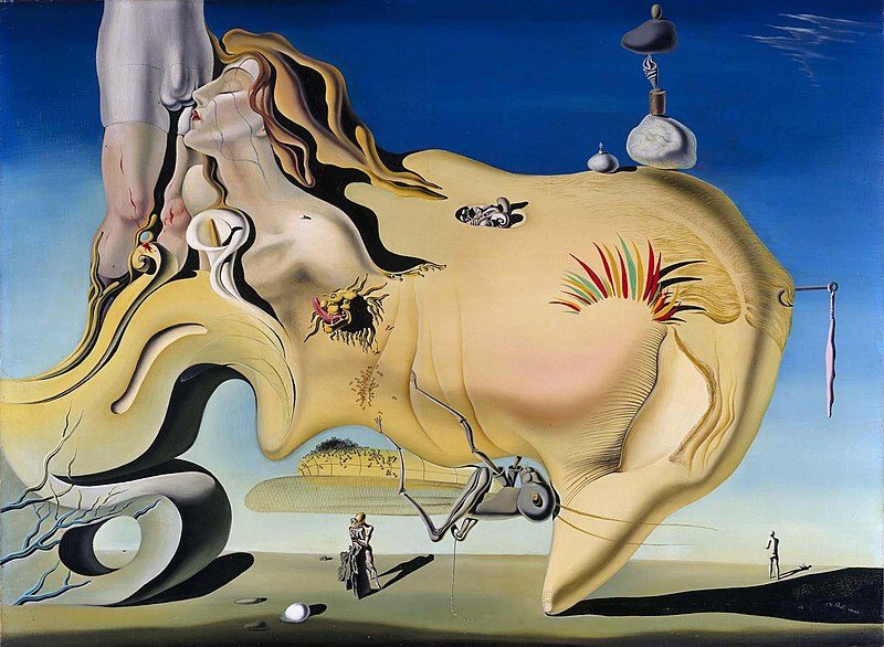 The Great Masturbator (1929) by Salvador Dalí reflects themes of desire, anxiety, and subconscious fear.