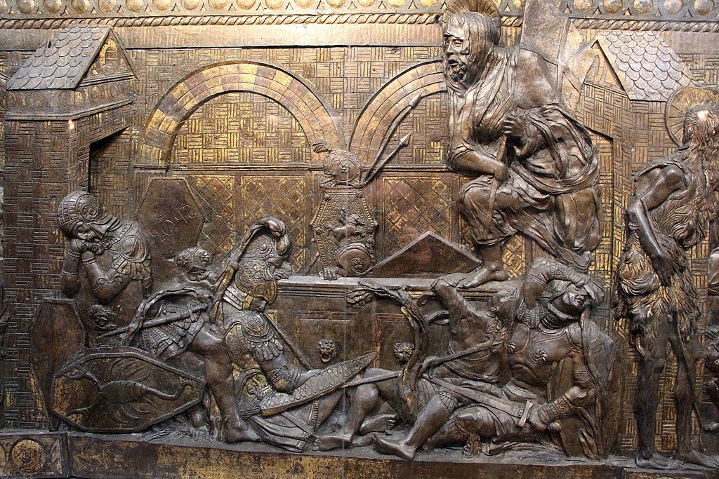 Detail of Resurrection by Donatello reflects the sculptor’s mastery of relief technique and dynamic composition.