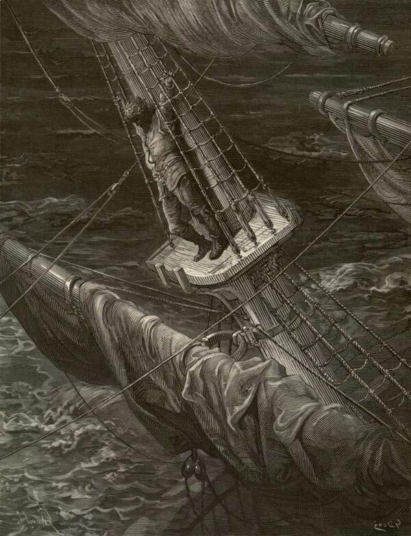 The Rime of the Ancient Mariner (1876) reflects themes of fate, redemption, and the supernatural.